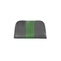 A dark gray leather clutch or pouch with a vertical green stripe down the center, shown against a plain white background.