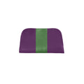 A small pouch or clutch with a rounded top, featuring a vertical green stripe down the center against a purple background, shown on a plain white background.