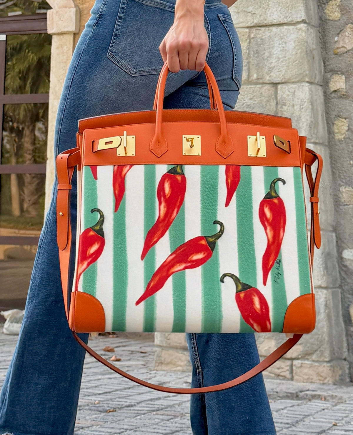 Jane 40 Canvas and Orange Swift Leather