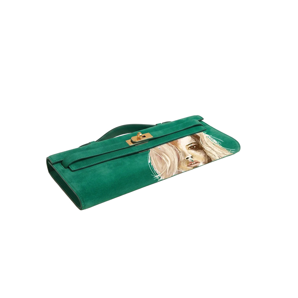 Kali Long Green Suede Calf Clutch