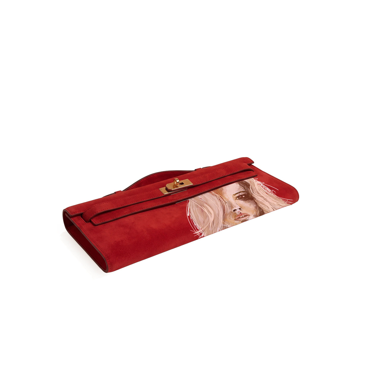 Kali Long Red Suede Calf Clutch