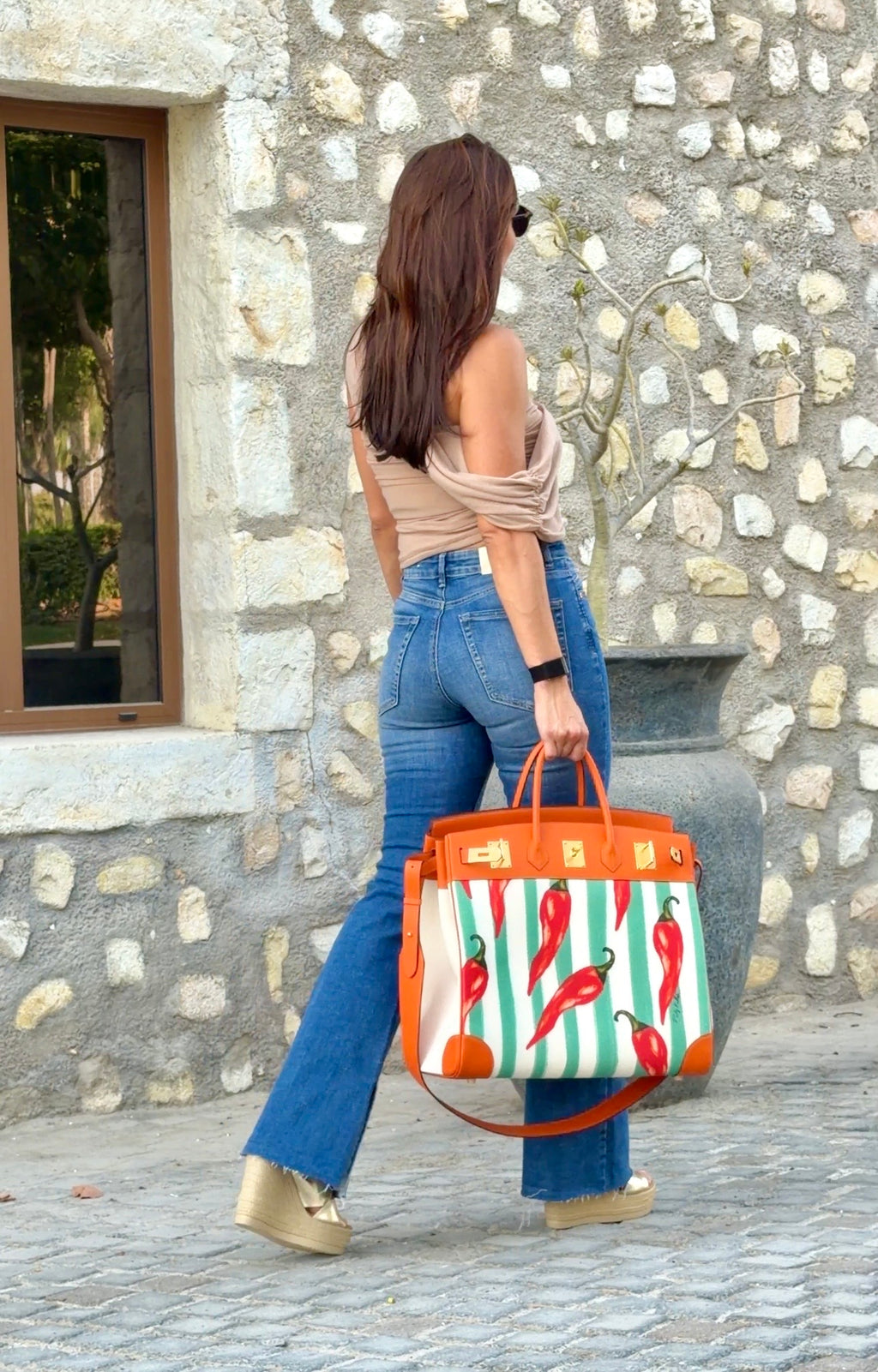 Jane 40 Canvas and Orange Swift Leather