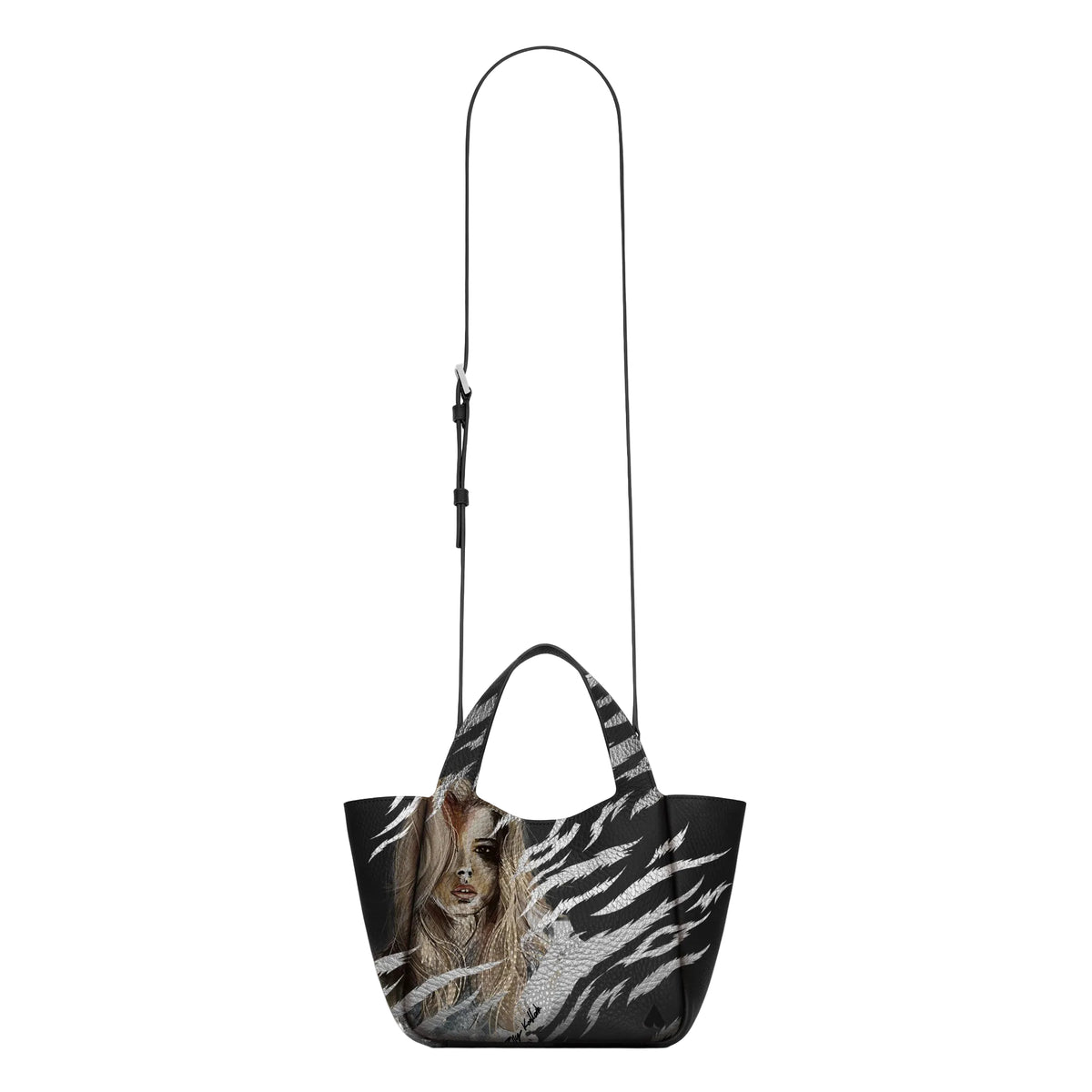 Eve Silver Zebra Handbag is crafted from supple deerskin leather with a naturally grainy finish and distinguished by a gorgeous artistic front print with strap