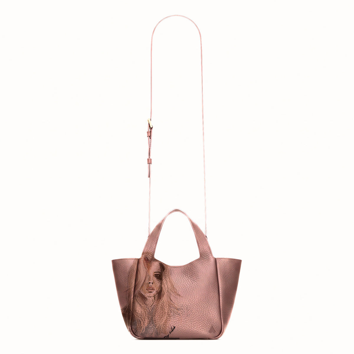 Eve Bronze Deerskin Leather Handbag is crafted from supple deerskin leather with a naturally grainy finish and distinguished by a gorgeous artistic front print. with shoulder strap