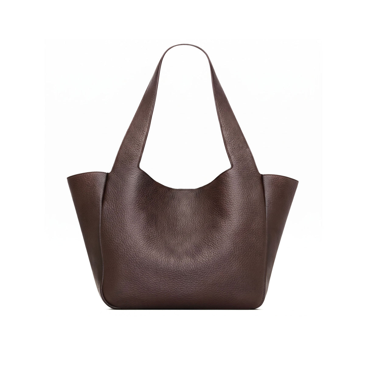 A brown tote bag shown against a plain white background. 